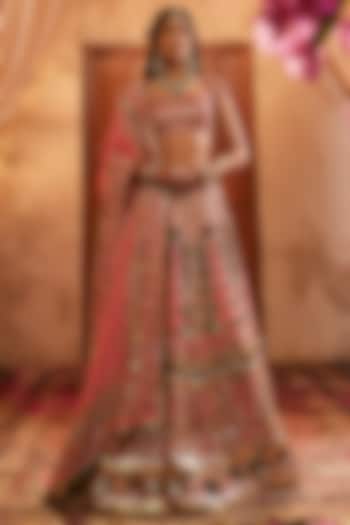 Pink Silk Floral Printed & Hand Embroidered Wedding Lehenga Set by The Royaleum Atelier at Pernia's Pop Up Shop