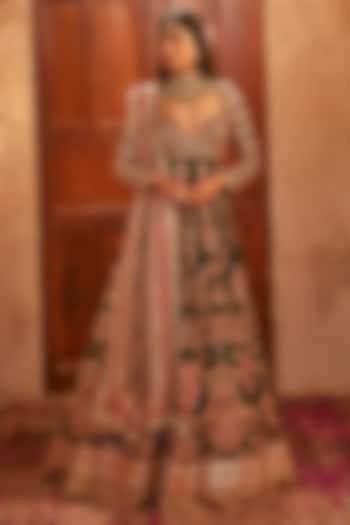 Bottle Green Silk Hand Embroidered Bridal Anarkali Set by The Royaleum Atelier at Pernia's Pop Up Shop