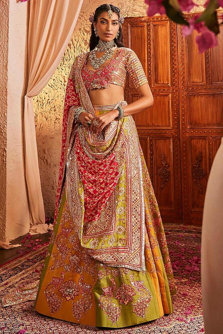 Multi-Colored Silk Hand Embroidered Wedding Lehenga Set by The Royaleum Atelier at Pernia's Pop Up Shop