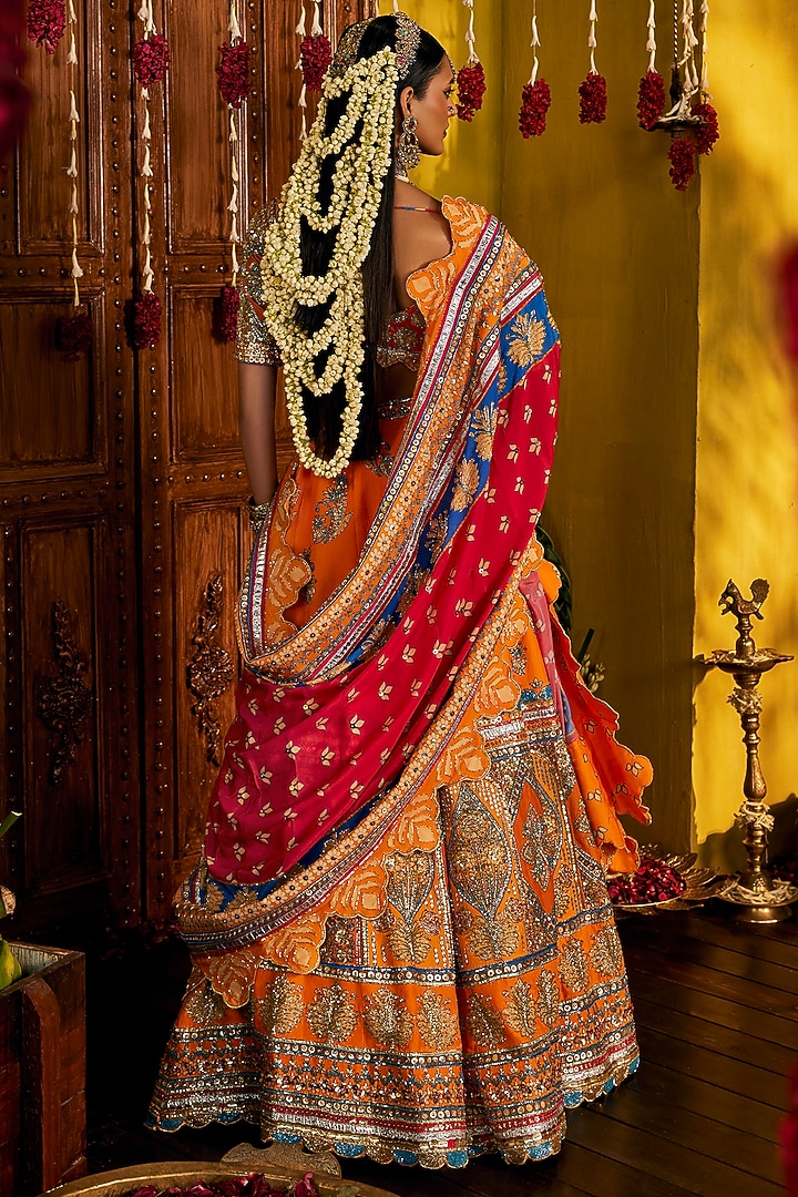 Orange Silk Hand Embroidered Bridal Lehenga Set by The Royaleum Atelier at Pernia's Pop Up Shop