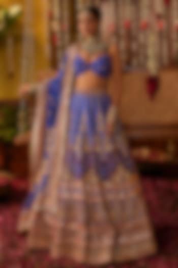 Blue Silk Hand Embroidered Wedding Lehenga Set by The Royaleum Atelier at Pernia's Pop Up Shop