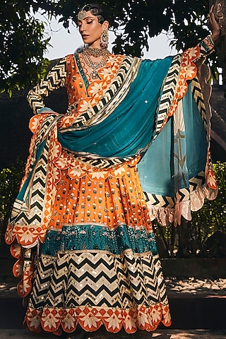 Multi-Colored Embroidered Anarkali Set by The Royaleum Atelier