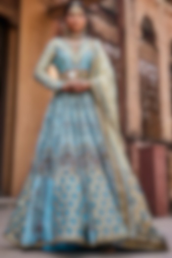 Blue Embroidered Anarkali Set by The Royaleum Atelier