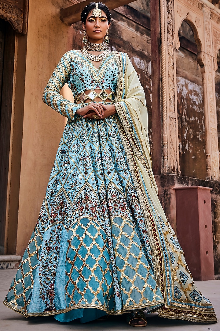 Blue Embroidered Anarkali Set by The Royaleum Atelier