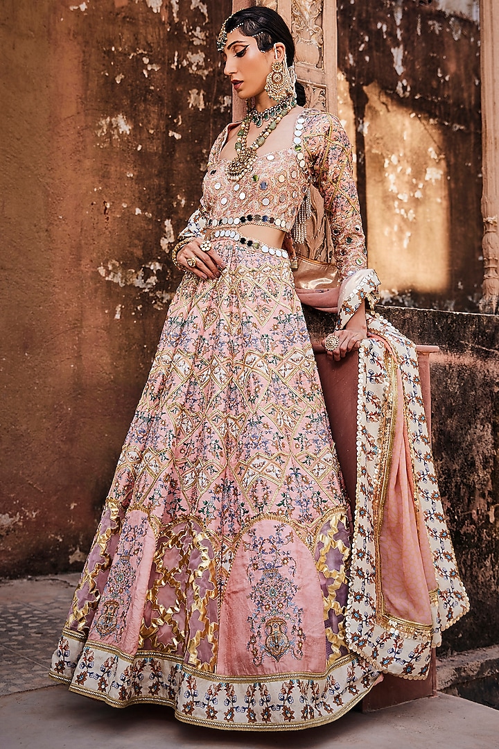 Peach Foil Embroidered Anarkali Set by The Royaleum Atelier