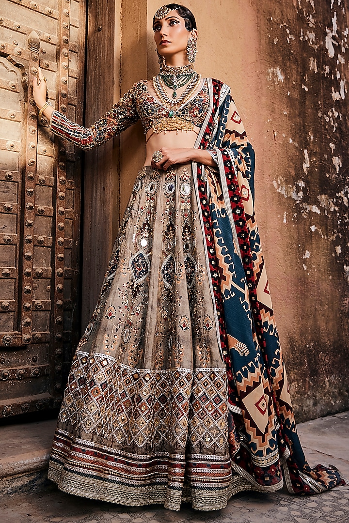 Multi-Colored Embroidered Lehenga Set by The Royaleum Atelier