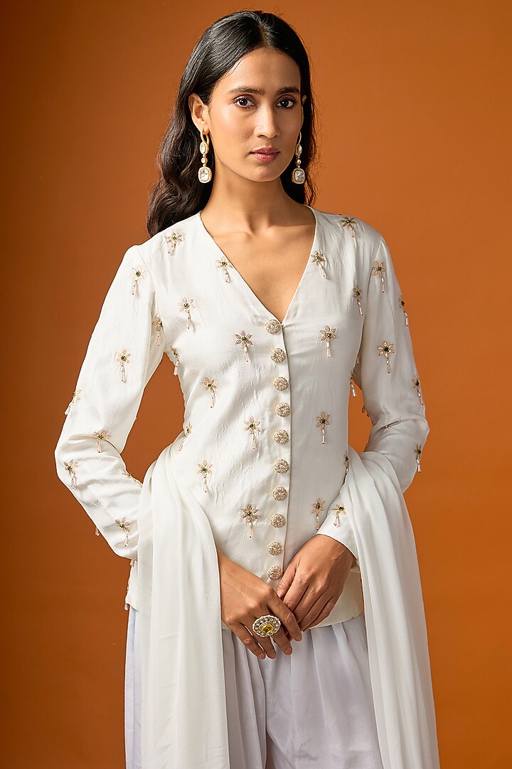 White Pure Crepe Balloon Pant Set by Rayasha Khan at Pernia's Pop Up Shop