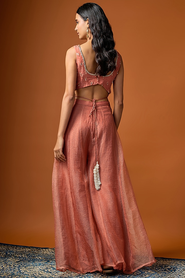 Burnt Orange Crush Palazzo Set by Rayasha Khan at Pernia's Pop Up Shop
