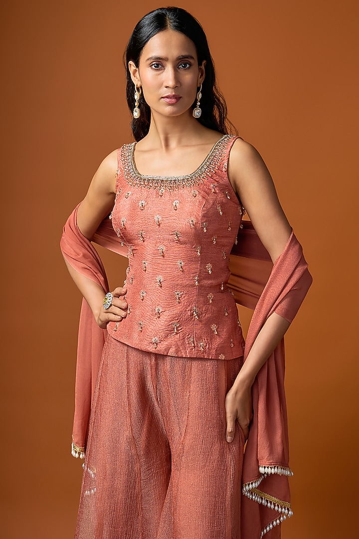 Burnt Orange Crush Palazzo Set by Rayasha Khan at Pernia's Pop Up Shop