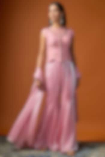 Baby Pink Tissue Silk Party Wear Sharara Set by Rayasha Khan at Pernia's Pop Up Shop
