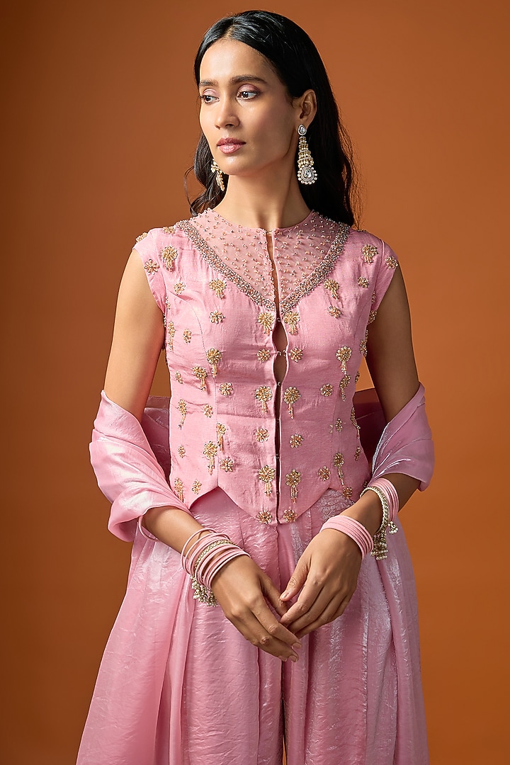 Baby Pink Tissue Silk Party Wear Sharara Set by Rayasha Khan at Pernia's Pop Up Shop