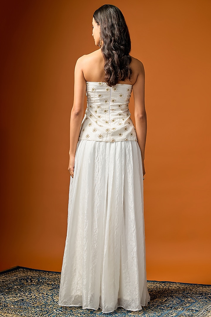 White Shimmer Silk Skirt Set by Rayasha Khan at Pernia's Pop Up Shop