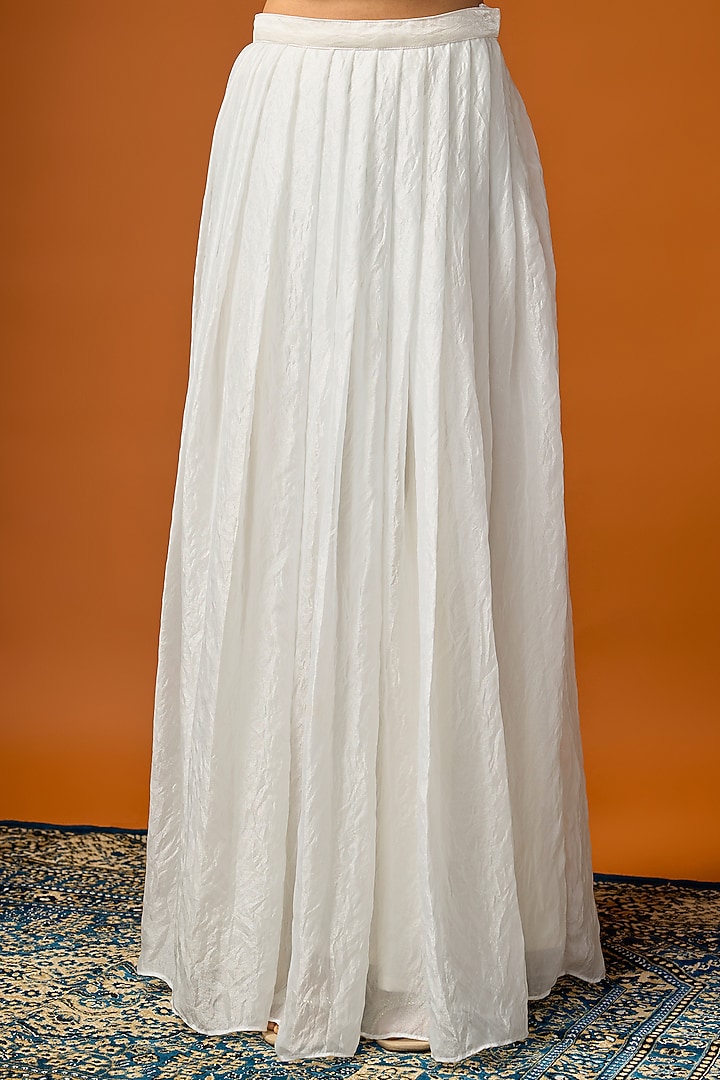 White Shimmer Silk Skirt Set by Rayasha Khan at Pernia's Pop Up Shop