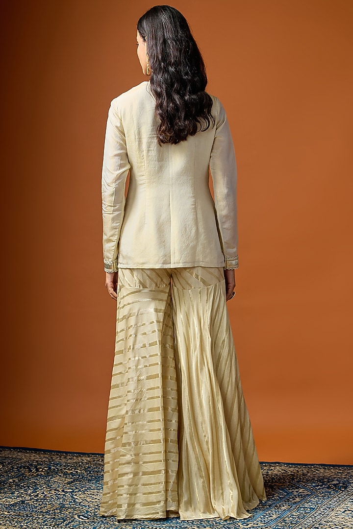 Beige Striped Banarasi Gharara Set by Rayasha Khan at Pernia's Pop Up Shop