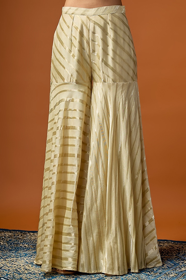 Beige Striped Banarasi Gharara Set by Rayasha Khan at Pernia's Pop Up Shop