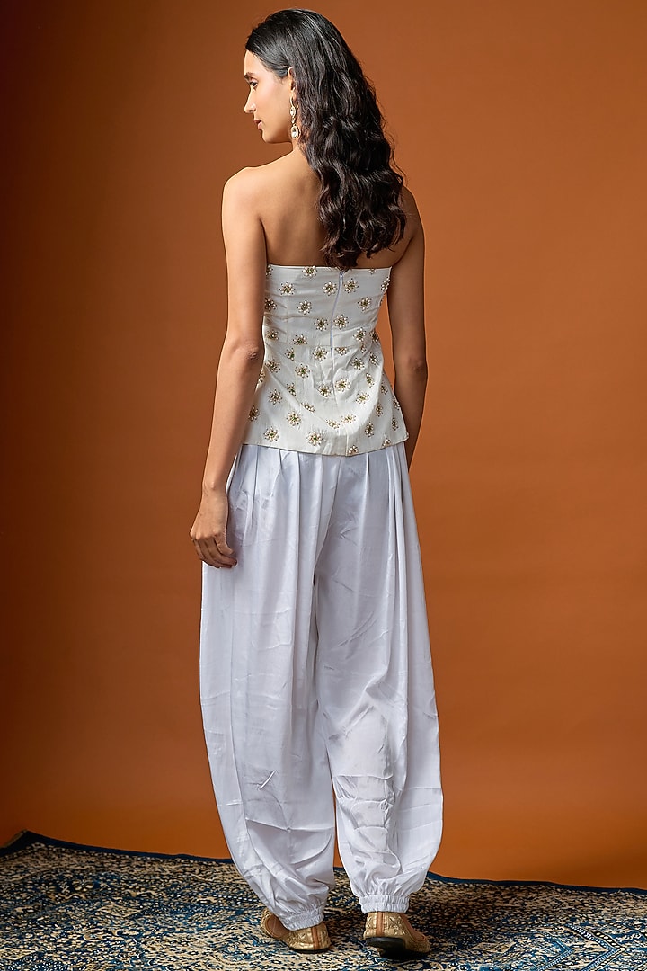 White Pure Crepe Balloon Pant Set by Rayasha Khan at Pernia's Pop Up Shop