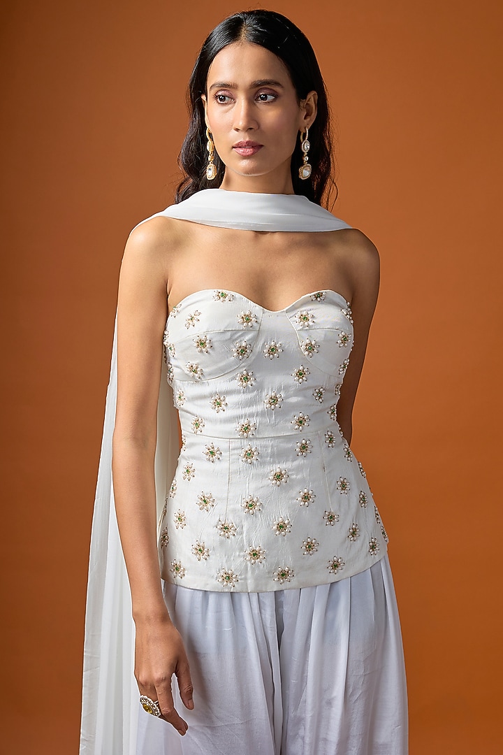 White Pure Crepe Balloon Pant Set by Rayasha Khan at Pernia's Pop Up Shop