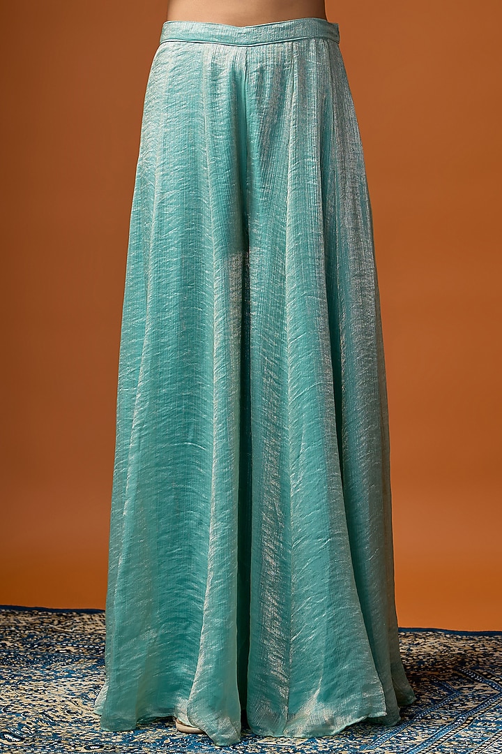 Aquamarine Chiffon Silk Zari Embroidered Kurta Set by Rayasha Khan at Pernia's Pop Up Shop