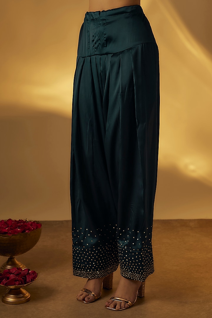 Midnight Blue Italian Satin Farshi Salwar Set by Rayasha Khan at Pernia's Pop Up Shop