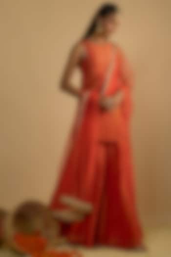 Burnt Orange Silk Tissue Party Wear Sharara Set by Rayasha Khan at Pernia's Pop Up Shop