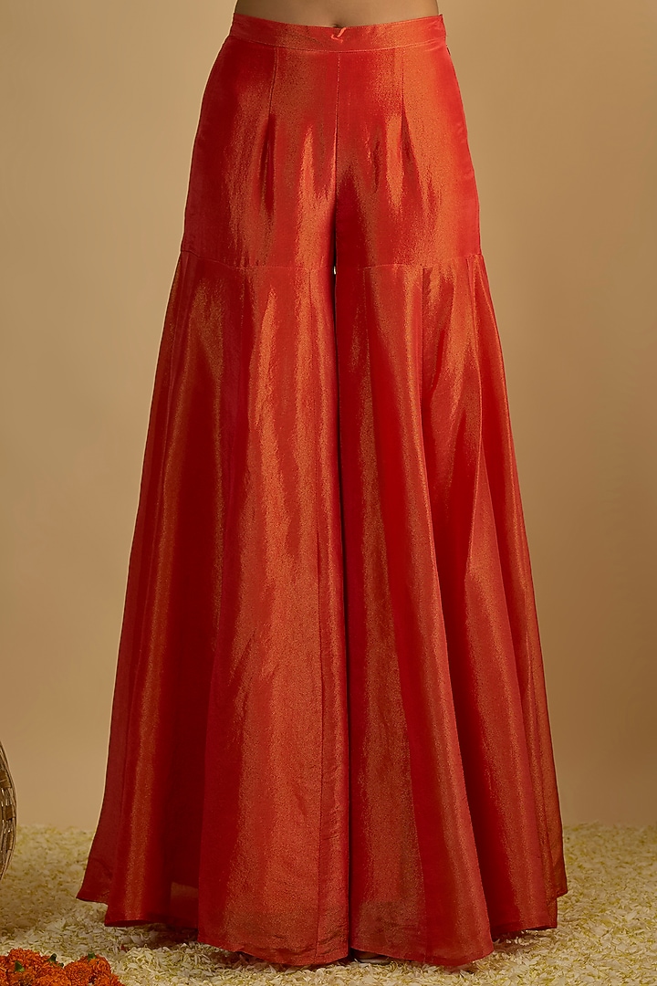 Burnt Orange Silk Tissue Party Wear Sharara Set by Rayasha Khan at Pernia's Pop Up Shop