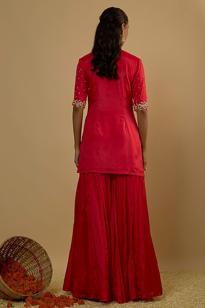 Crimson Red Silk Chiffon Gharara Set by Rayasha Khan at Pernia's Pop Up Shop