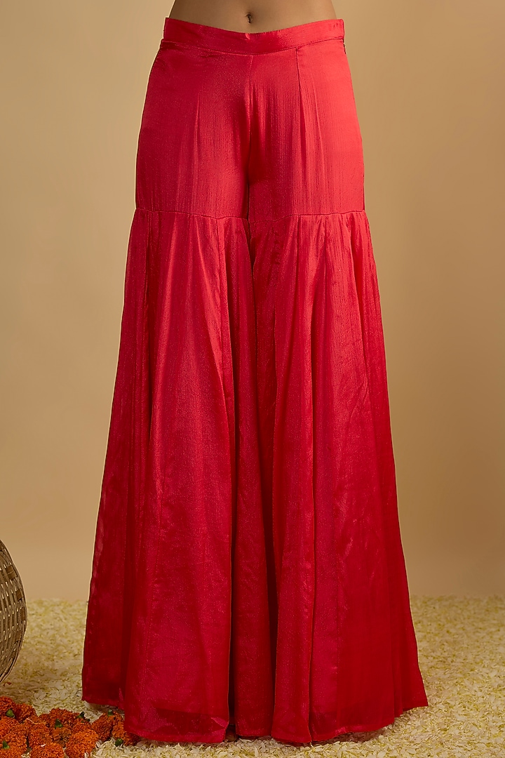 Crimson Red Silk Chiffon Gharara Set by Rayasha Khan at Pernia's Pop Up Shop