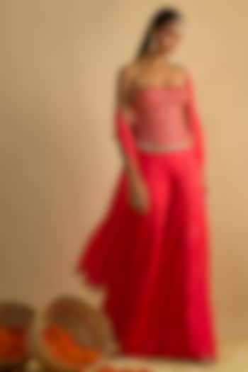 Crimson Red Silk Chiffon Gharara Set by Rayasha Khan at Pernia's Pop Up Shop