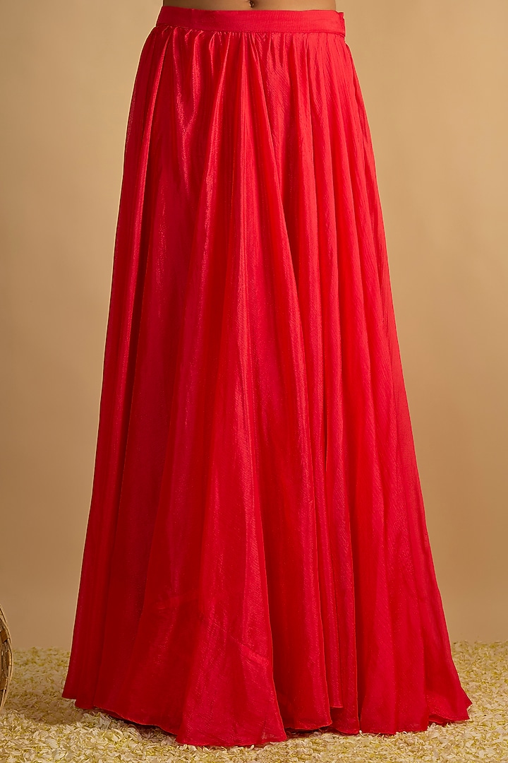 Crimson Red Silk Chiffon Wedding Lehenga Set by Rayasha Khan at Pernia's Pop Up Shop