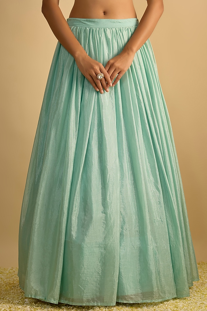 Crystal Blue Silk Chiffon Lehenga Set by Rayasha Khan at Pernia's Pop Up Shop