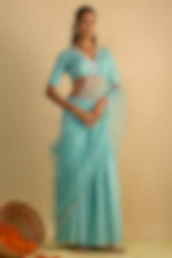 Crystal Blue Silk Chiffon Cutdana Embroidered Gharara Set by Rayasha Khan at Pernia's Pop Up Shop