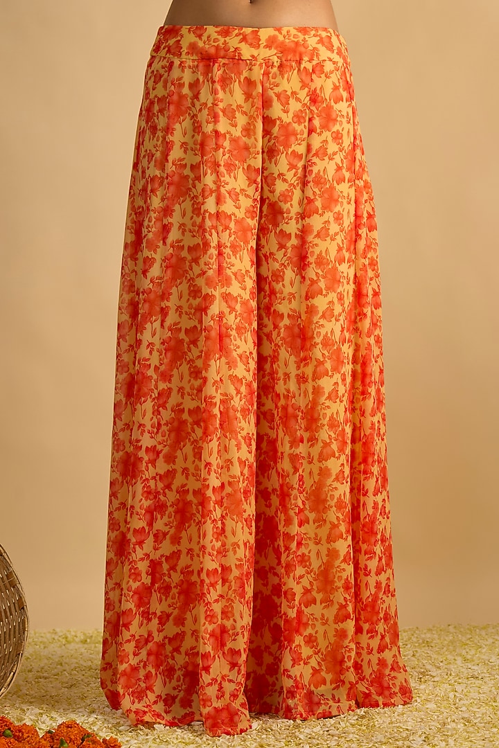 Yellow & Orange Georgette Floral Printed Kurta Set by Rayasha Khan at Pernia's Pop Up Shop
