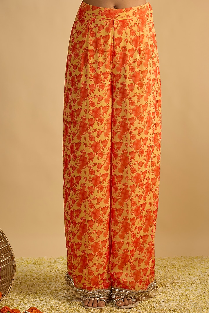 Yellow & Orange Georgette Floral Printed Kurta Set by Rayasha Khan at Pernia's Pop Up Shop
