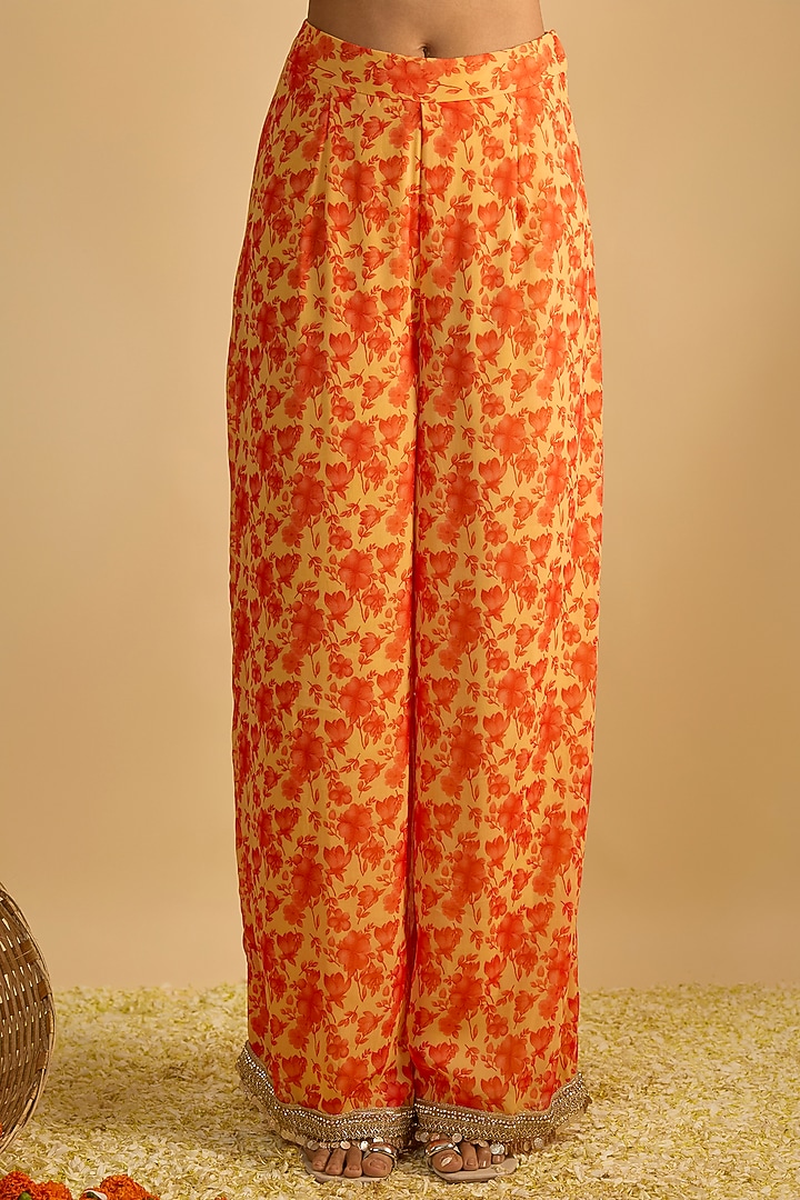 Yellow & Orange Georgette Floral Printed Kurta Set by Rayasha Khan at Pernia's Pop Up Shop