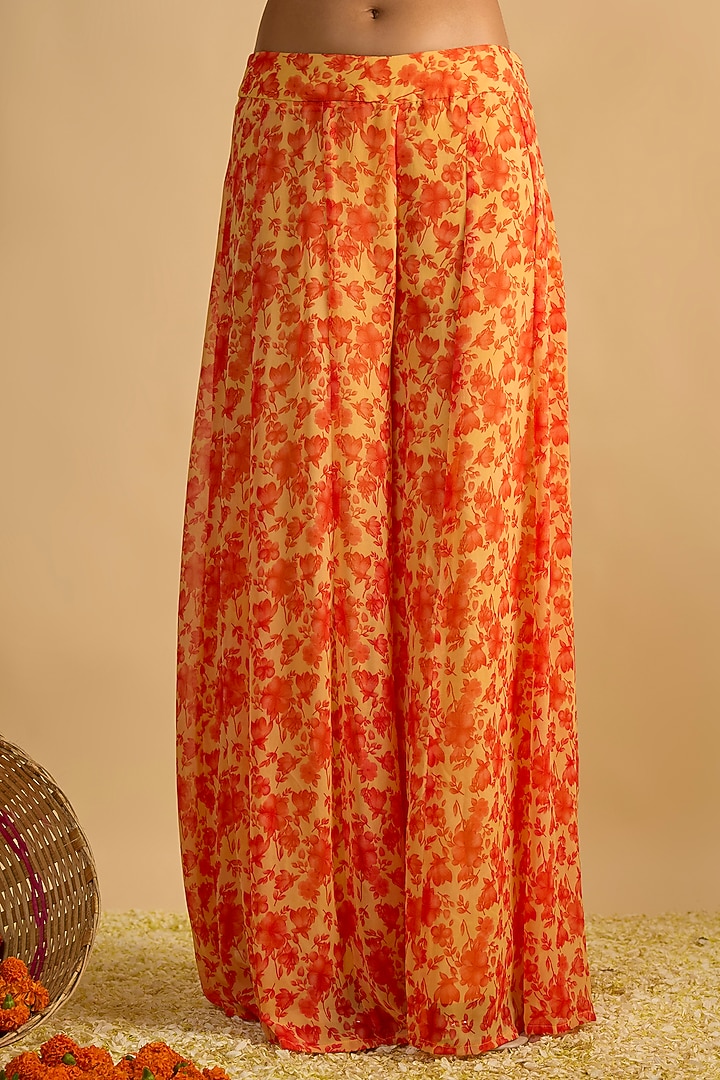 Yellow & Orange Georgette Floral Printed Kurta Set by Rayasha Khan at Pernia's Pop Up Shop