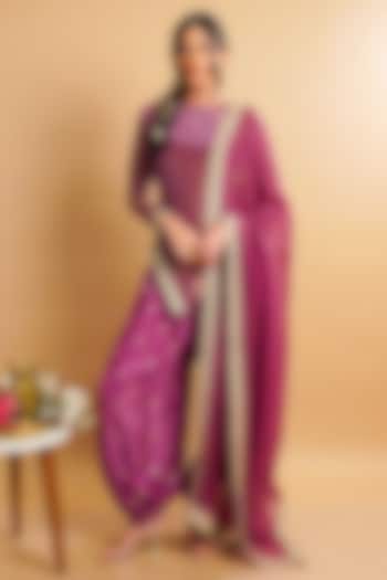 Purple Tissue Silk Embroidered Short Kurta Set by Rayasha Khan at Pernia's Pop Up Shop
