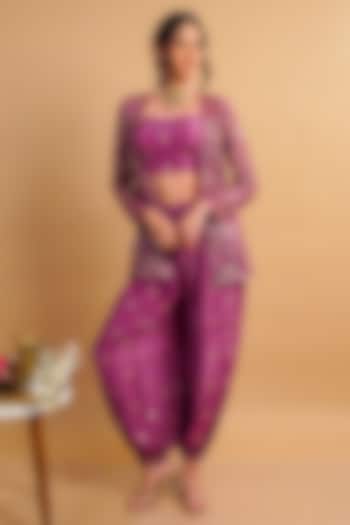 Purple Net Embroidered Jacket Set by Rayasha Khan at Pernia's Pop Up Shop
