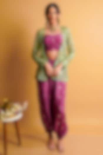 Sage Green Net Embroidered Jacket Set by Rayasha Khan at Pernia's Pop Up Shop