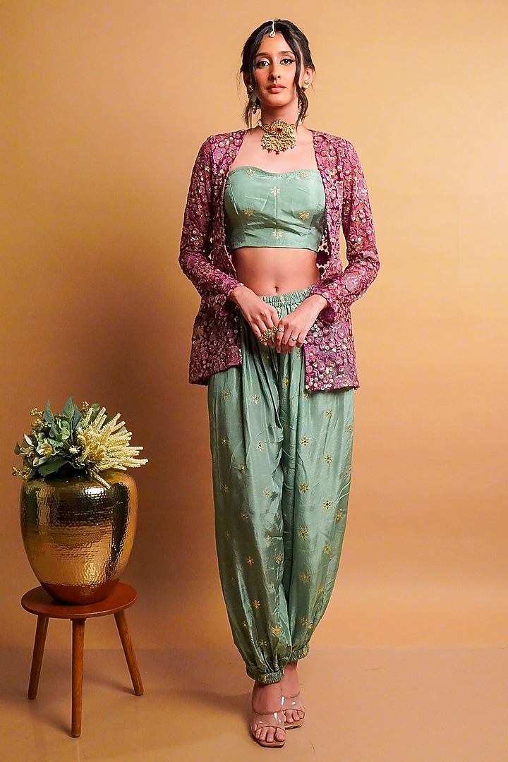 Purple Net Embroidered Jacket Set by Rayasha Khan at Pernia's Pop Up Shop