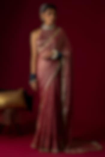 Dusty Rose Gold Silk Tissue Party Wear Saree Set by Rayasha Khan at Pernia's Pop Up Shop