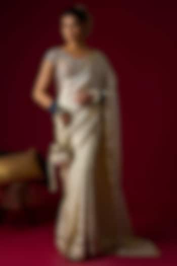 Gold Silk Tissue Wedding Saree Set by Rayasha Khan at Pernia's Pop Up Shop