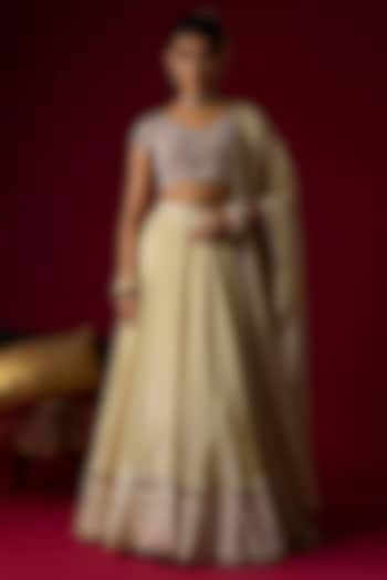 Gold Silk Tissue Wedding Lehenga Set by Rayasha Khan at Pernia's Pop Up Shop