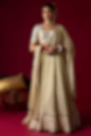 Gold Silk Tissue Lehenga Set by Rayasha Khan at Pernia's Pop Up Shop