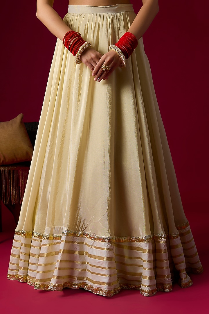 Gold Silk Tissue Lehenga Set by Rayasha Khan at Pernia's Pop Up Shop
