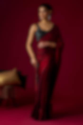 Deep Burgundy Silk Tissue Party Wear Saree Set by Rayasha Khan at Pernia's Pop Up Shop