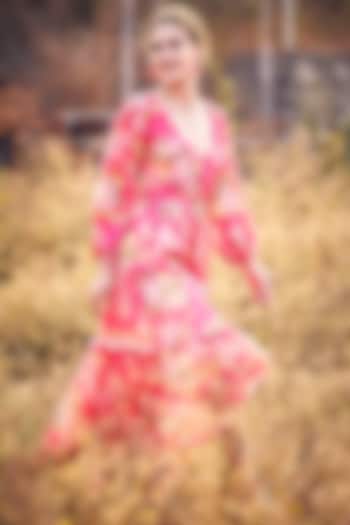 Pink Crepe Georgette Printed Maxi Summer Dress by The Royaleum Atelier at Pernia's Pop Up Shop