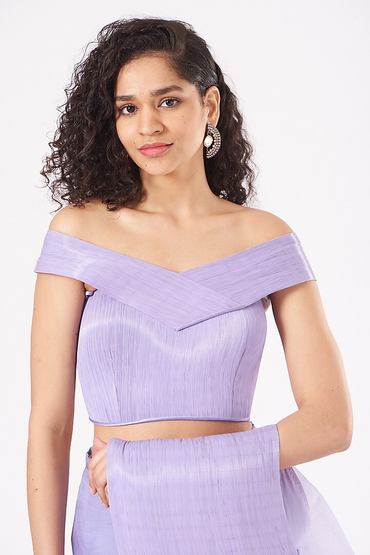 Lilac Handwoven Metallic Yarn Silk Satin Bridal Saree by Rimzim Dadu at Pernia's Pop Up Shop