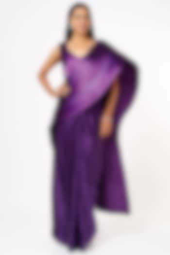 Purple Metal Yarns & Silk Satin Saree Set by Rimzim Dadu at Pernia's Pop Up Shop