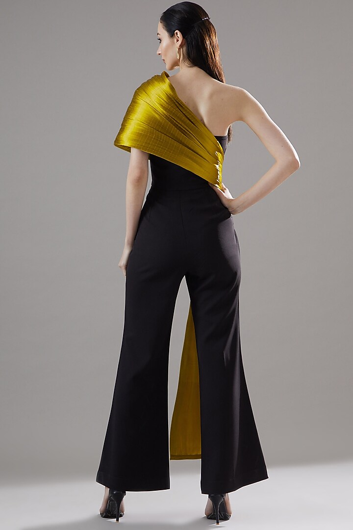 Black Cord Jumpsuit With Draped Tuxedo by Rimzim Dadu at Pernia's Pop Up Shop