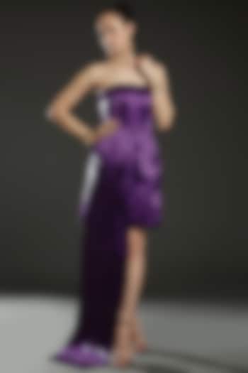 Purple Metal Wire Corset With Draped Metal Panelled Skirt by Rimzim Dadu
